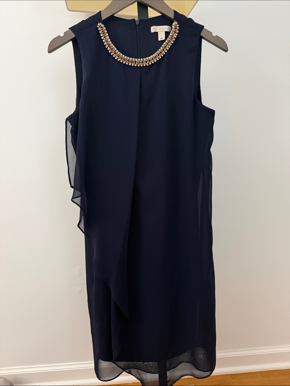 Dress Barn Navy Sleeveless Shift Dress with Beaded Neckline